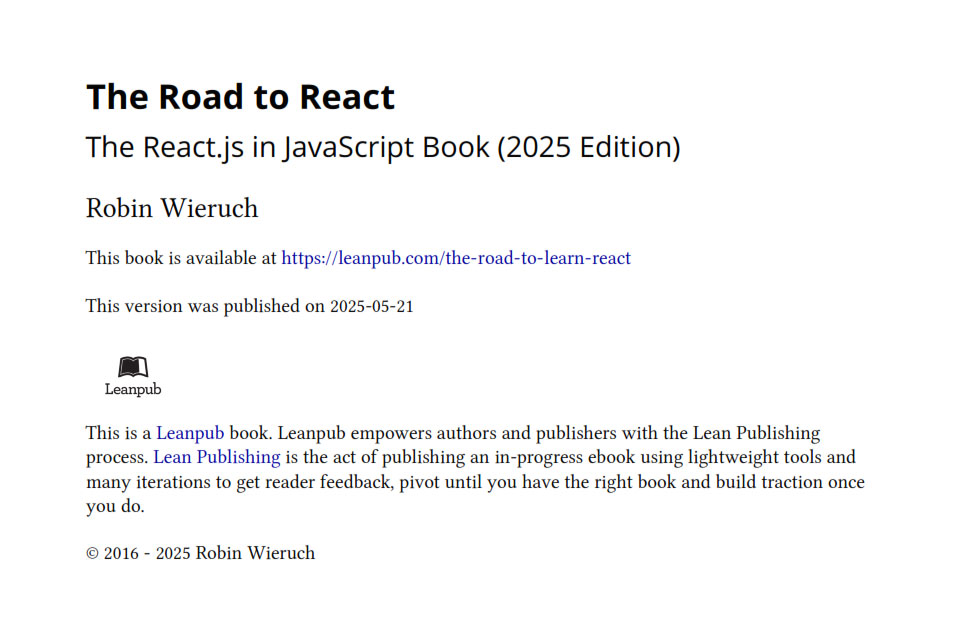 دانلود PDF کتاب The Road to React: The React.js 19 with Hooks in JavaScript Book (2025 Edition)